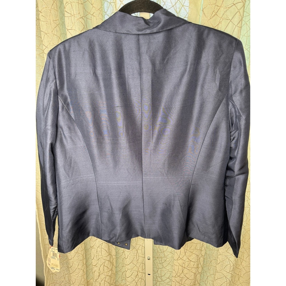 Y2K Adrianna Papell Petites 14P Navy 100% Silk Blazer Jacket NWT - Picture 2 of 8
